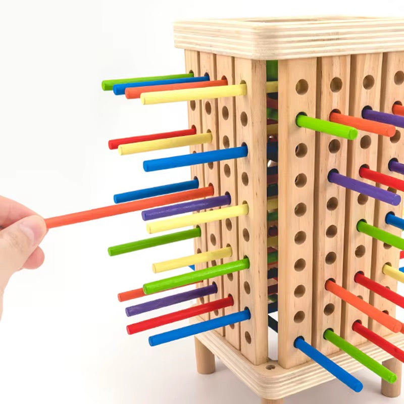Montessori Kugel- und Stäbchenspiel aus Holz – Würfelspiel mit 42 Stäbchen