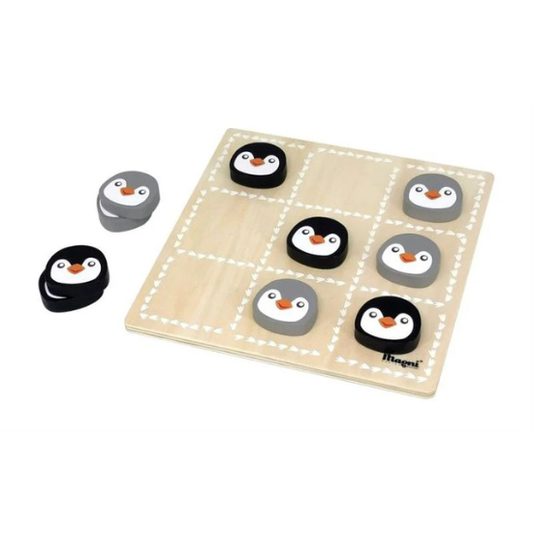 Holz-Brettspiel Ludo & Tic-Tac-Toe mit Pinguinmotiv