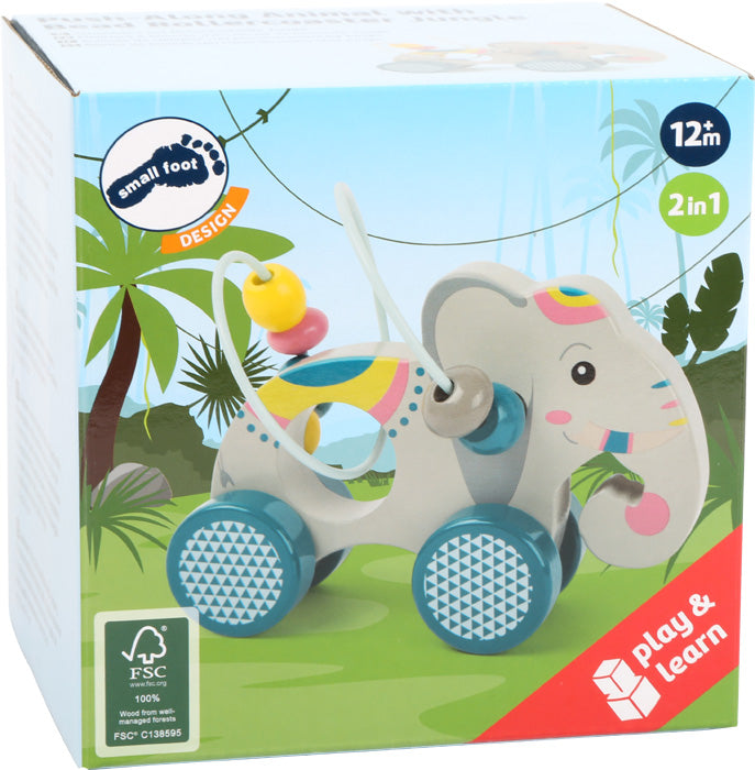 Schiebetier Elefant mit Motorikschleife „Jungle“ FSC® 100% – Spielerische Bewegung für kleine Entdecker
