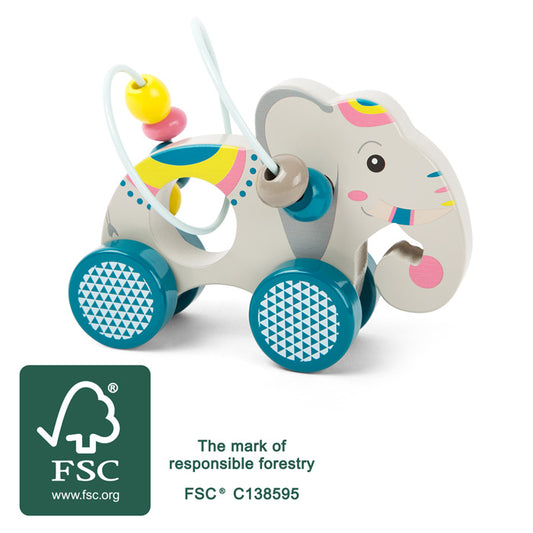 Schiebetier Elefant mit Motorikschleife „Jungle“ FSC® 100% – Spielerische Bewegung für kleine Entdecker