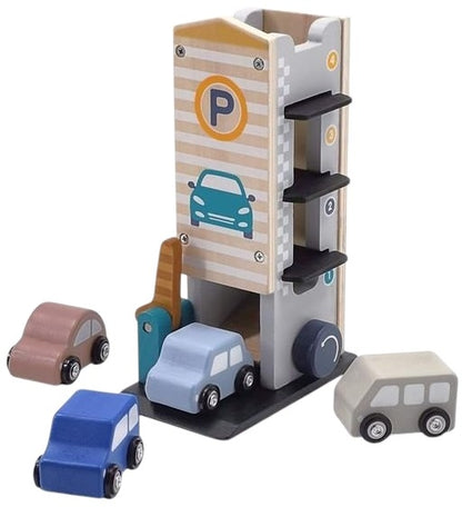Holz-Parkhaus mit 4 Autos – kompaktes Spielset für kleine Autofans