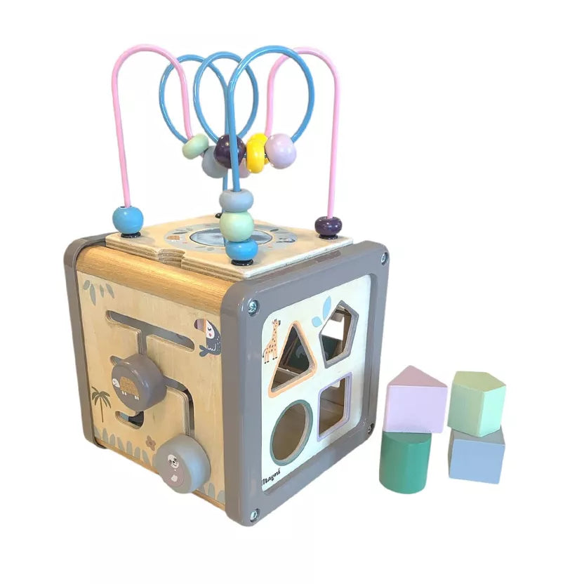 Montessori Motorikwürfel mit Lern- und Aktivitätsmaterial FSC® 100%