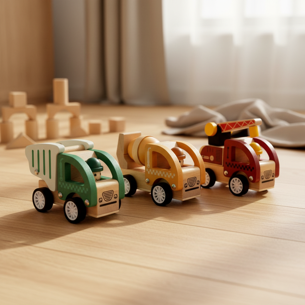 Holz-Bauwagen mit Rückziehfunktion – verschiedene Varianten