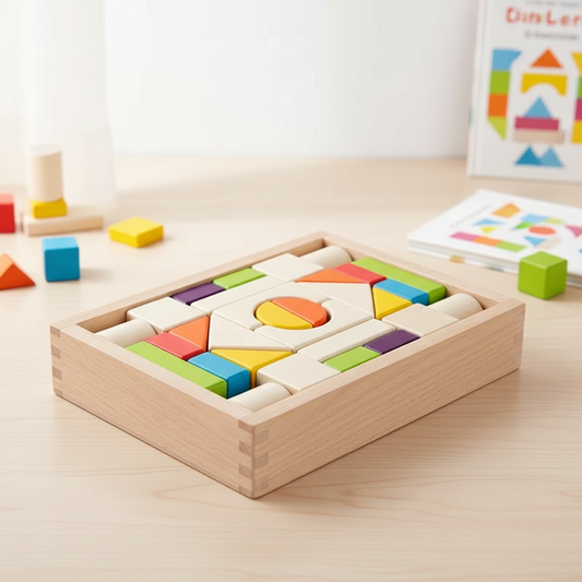 Bunte Holz-Bauklötze im Aufbewahrungskasten (30-teilig)