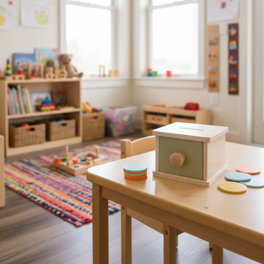 Holzspielzeugkiste mit Schublade