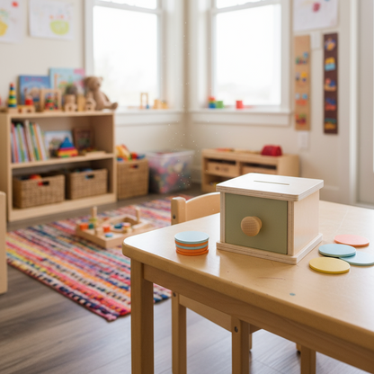 Holzspielzeugkiste mit Schublade