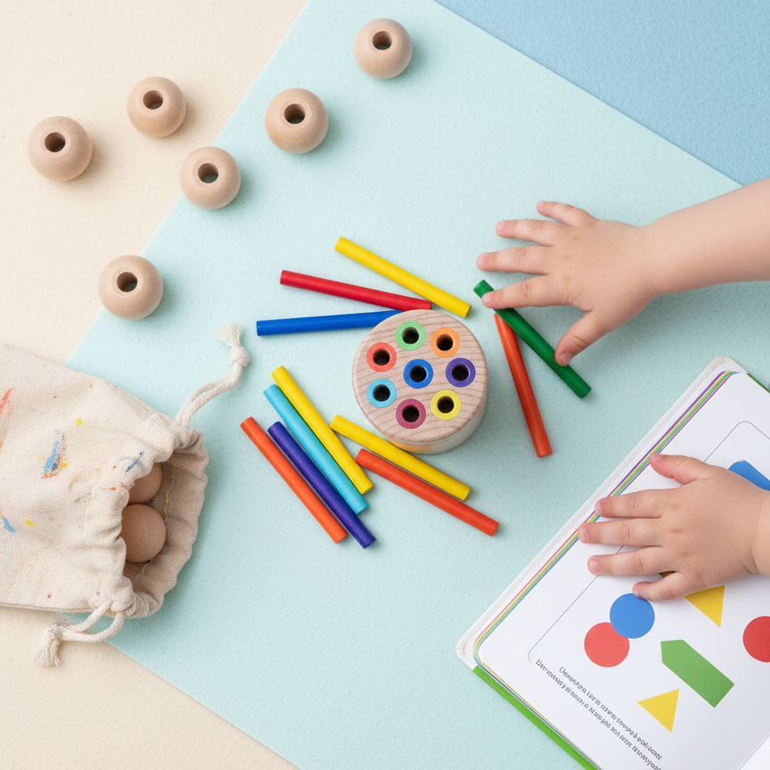 Montessori-inspiriertes Farbstäbchen Sortierspiel