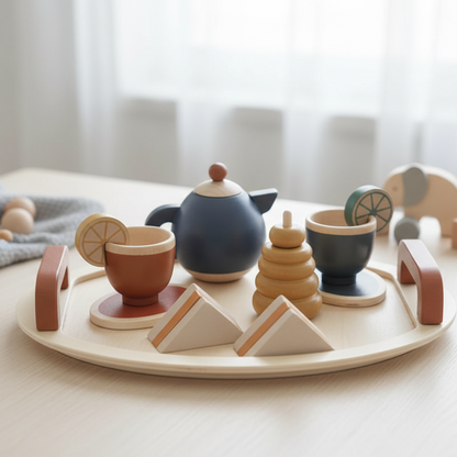 Holz-Teeset auf Tablett – für kleine Gastgeber mit großer Fantasie