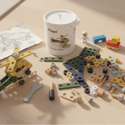 Montessori-inspiriertes Holz-Konstruktionsset mit 80 Teilen – für kleine Baumeister mit großen Ideen