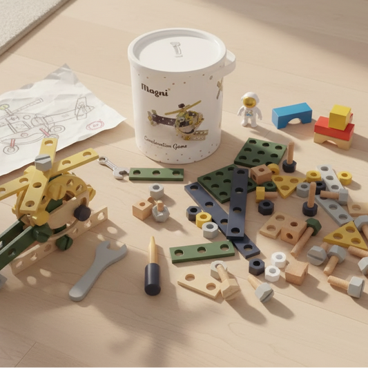 Montessori-inspiriertes Holz-Konstruktionsset mit 80 Teilen – für kleine Baumeister mit großen Ideen