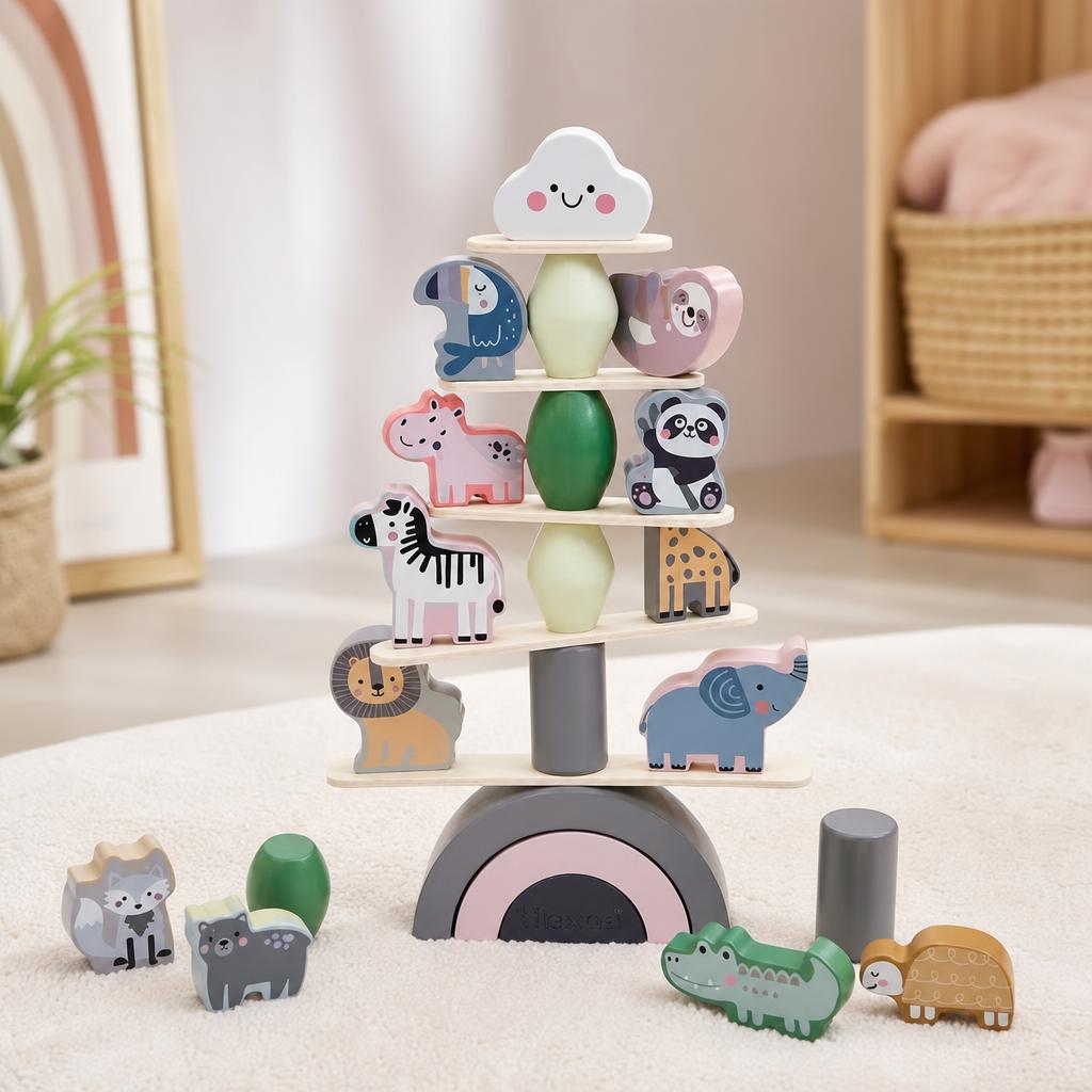 Balance-Stapelturm mit Tieren aus Holz – Montessori Balancierspiel ab 18 Monaten von Muckel Toys