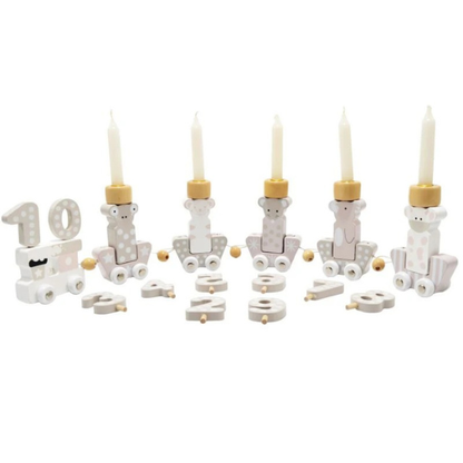 Geburtstagszug aus Holz mit Tieren – Weiß