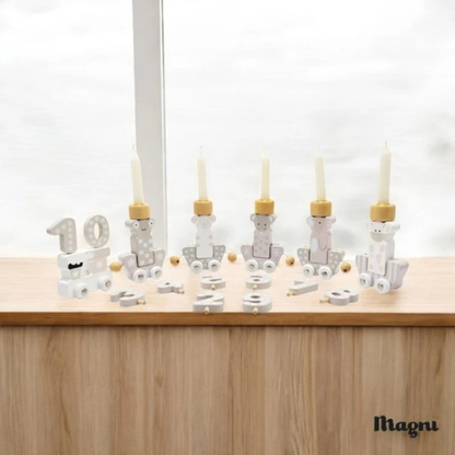 Geburtstagszug aus Holz mit Tieren – Weiß